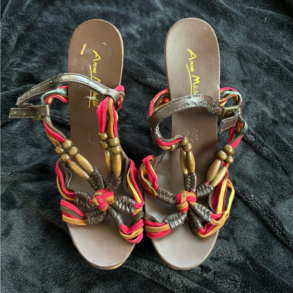 Vintage Anne Michelle boho heeled sandals 
With 4” heel
#vintage #boho #heels